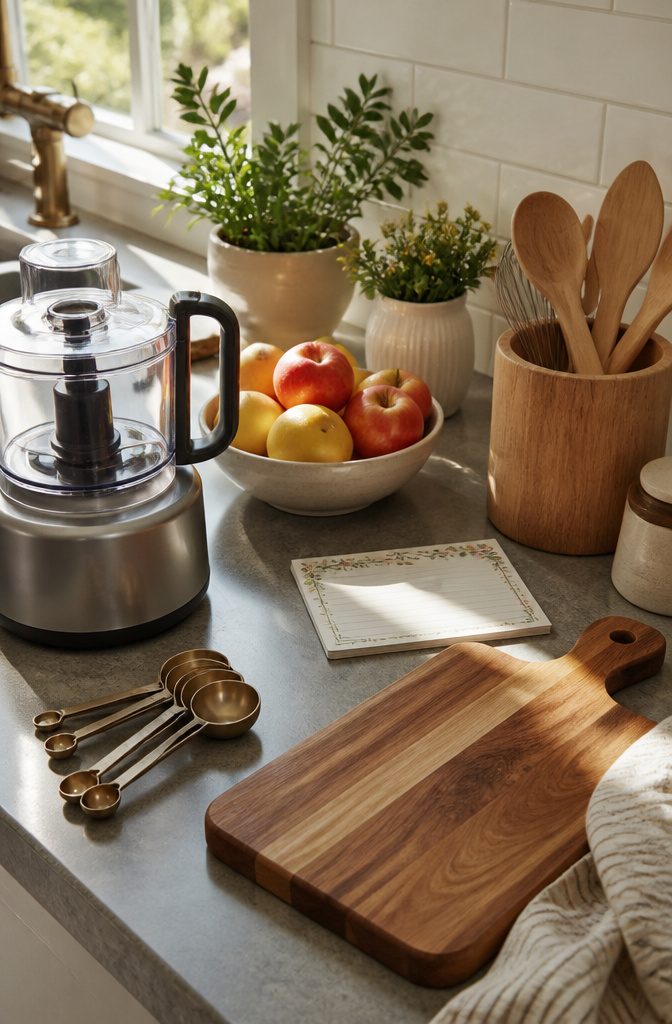 Tidy kitchen with various practical items on display
