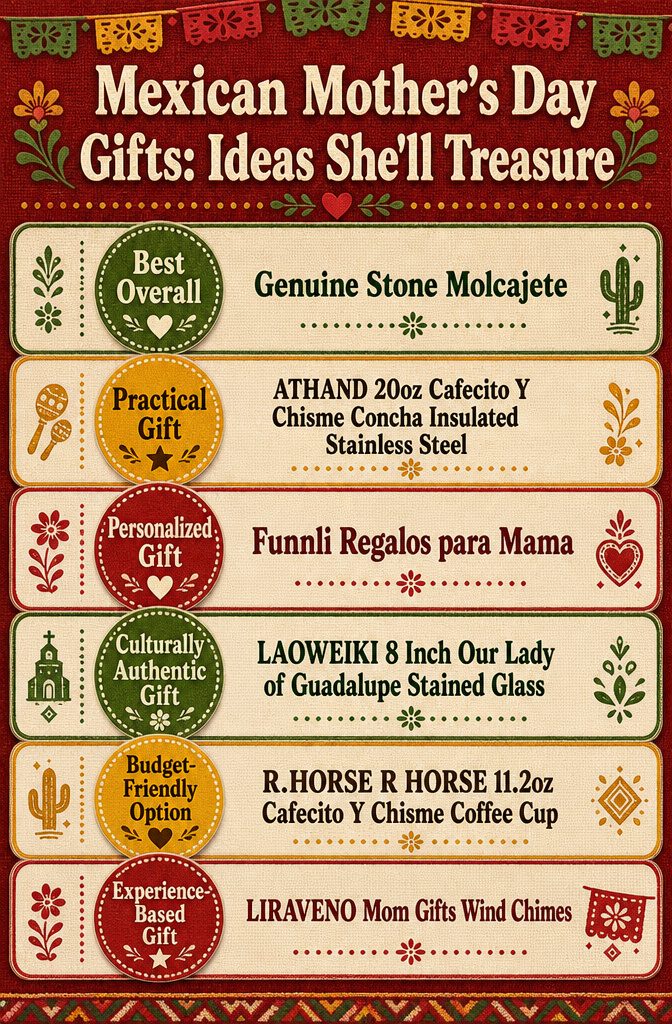 Mexican Mother's Day Gifts: 10 Ideas She'll Treasure 4 Infographic comparing different Mexican Mother's Day gifts with product details