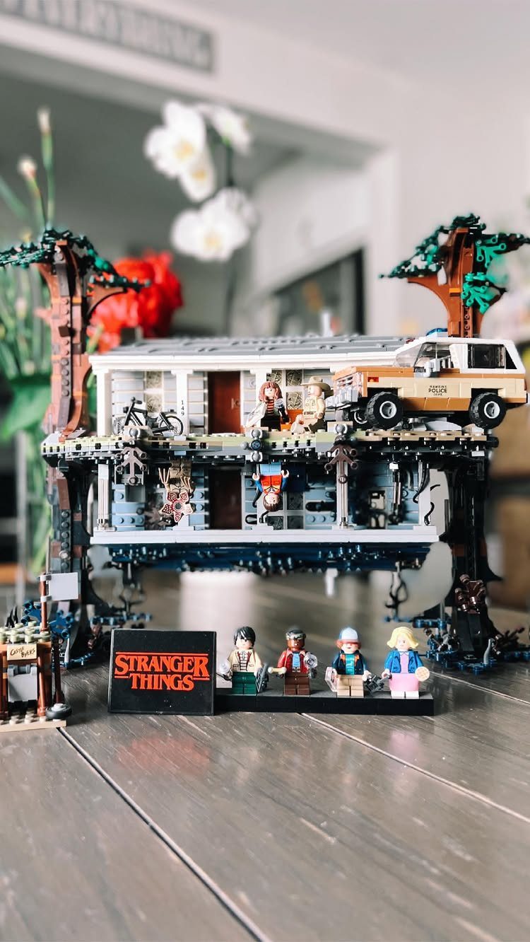 LEGO Stranger Things set with a house, Upside Down world, and minifigures.
