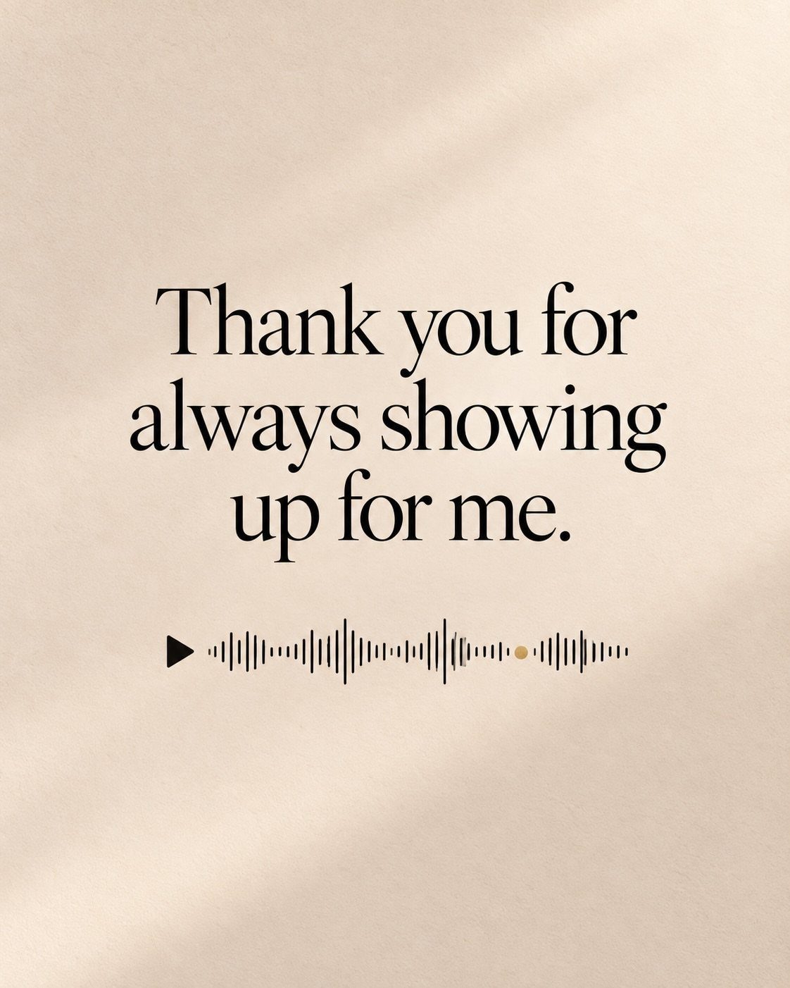 Beige card with a thank you message and a digital audio waveform graphic.